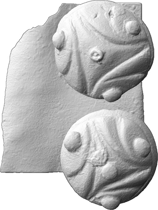 Gürtelblech mit zwei Zierknöpfen, Fragment (Gürtel, Gürtelblech aus Bronze)