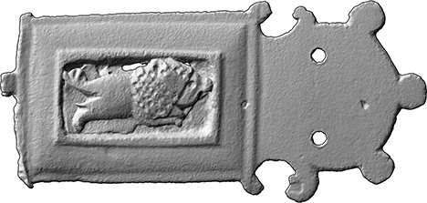 Riemenbeschlag mit Löwenrelief (Gürtel, Gürtelbeschlag aus Bronze)