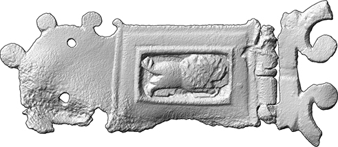 Riemenbeschlag mit Löwenrelief (Gürtel, Gürtelbeschlag aus Bronze)