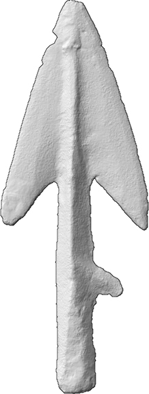 Zweiflügelige Pfeilspitze (Pfeil und Bogen/Geschosse, Pfeilspitze mit Schaftdorn aus Bronze)